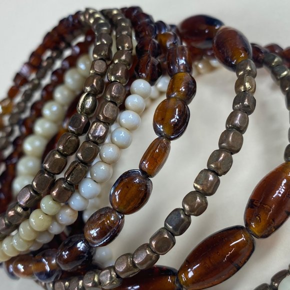 Beaded Multilayer Memory Wire Bracelet Multicolor Neutral Fall Earth Tones - Picture 9 of 15